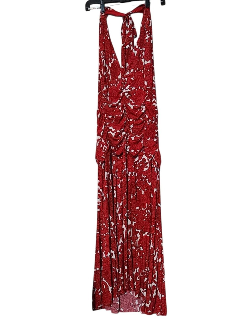 Lily Red & White Printed Ruched Halter Maxi Dress